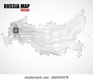 Abstract map Russia with cpu. Circuit board. Technology background. Vector