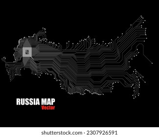 Abstract map Russia with cpu. Circuit board. Technology background. Vector