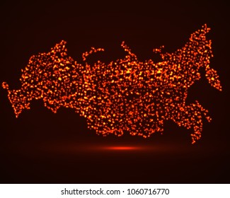 Abstract map of Russia with glowing particles, vector illustration eps 10