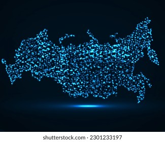 Abstract map of Russia with glowing particles, vector illustration