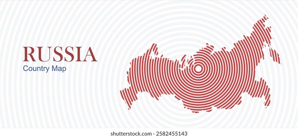 Abstract map of Russia with red circle lines, hexagon cells, particles, dots. Digital silhouette. Abstract animation background.