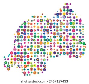 Mapa Abstractas de Ruanda dibujado con círculos superpuestos de colores como dulces o caramelos