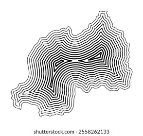 Abstract map of Rwanda showing the country border buffered inside with black tapering lines