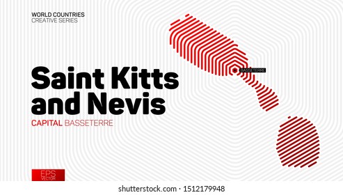Abstract map of Saint Kitts and Nevis with red hexagon lines