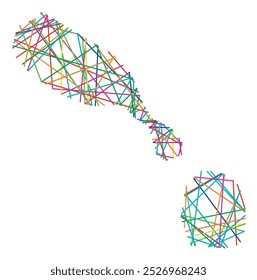 Mapa Abstractas de San Cristóbal y Nieves que muestra el país con líneas de colores cruzadas al azar como un Web de araña