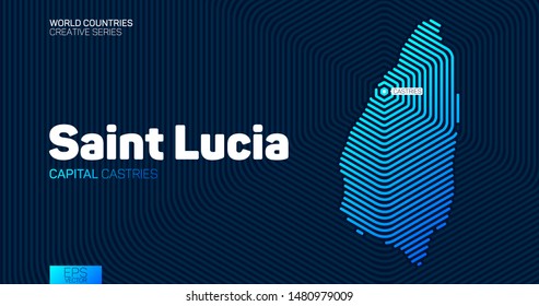 Abstract map of Saint Lucia with hexagon lines