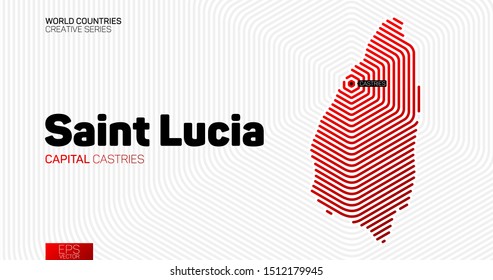Abstract map of Saint Lucia with red hexagon lines