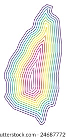 Mapa Abstractas de Santa Lucía que muestra el país con anillos concéntricos en colores arcoíris.