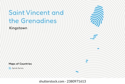 Abstract Map of Saint Vincent and the Grenadines in a Circle Spiral Pattern with a Capital of Kingstown. Latin America Set.