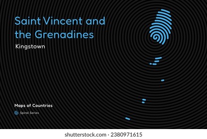 Abstract Map of Saint Vincent and the Grenadines in a Circle Spiral Pattern with a Capital of Kingstown. Latin America Set.