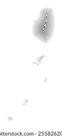 Abstract map of Saint Vincent and the Grenadines showing the country border buffered inside with black tapering lines