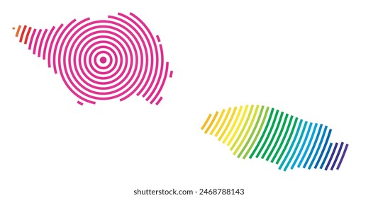 Abstrakte Landkarte von Samoa, die die Gegend des Landes mit konzentrischen Ringen in Regenbogenfarben wie ein Schießziel zeigt.