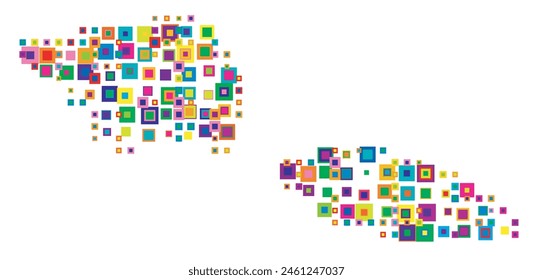 Abstract map of Samoa. Abstract map showing the country with a pattern of overlapping colorful squares like candies