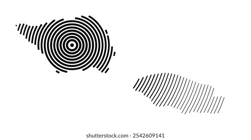 Abstract map of Samoa showing the country with concentric black tapering lines
