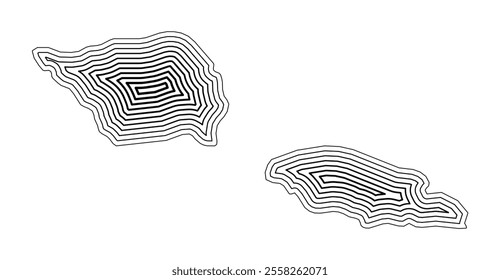Abstract map of Samoa showing the country border buffered inside with black tapering lines