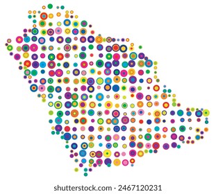 Mapa Abstractas de Arabia Saudita dibujado con círculos superpuestos de colores como dulces o caramelos