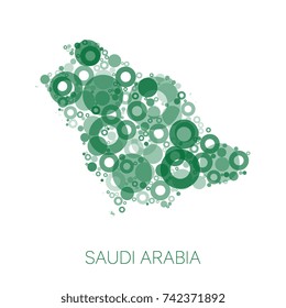 abstract map of saudi arabia filled with circles of different sizes and degrees of transparency