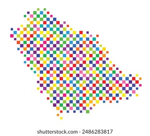 Abstract map of Saudi Arabia with a pattern of colorful squares like a chess board