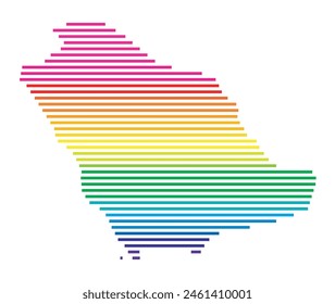 Abstract map of Saudi Arabia showing the area of the country with horizontal parallel lines in rainbow colors