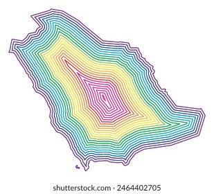 Abstract map of Saudi Arabia showing the country with concentric rings by shifting the outline inwards multiple times