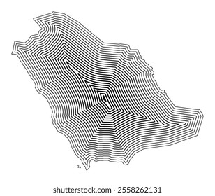 Abstract map of Saudi Arabia showing the country border buffered inside with black tapering lines