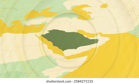 Abstract Map of Saudi Arabia and Surrounding Regions with Circular Patterns. Vibrant Abstract Map.