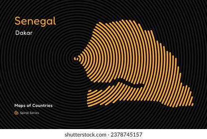 Abstract Map of Senegal in Circle Spiral Pattern with a Capital of Dakar. African Set.	