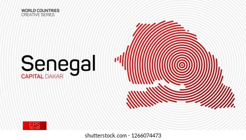 Abstract map of Senegal with red circle lines