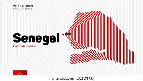 Abstract map of Senegal with red hexagon lines