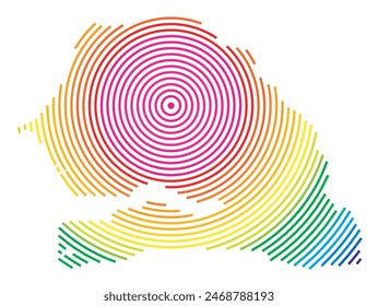 Mapa Abstractas de Senegal que muestra la zona del país con anillos concéntricos en colores arcoíris como un blanco de tiro.