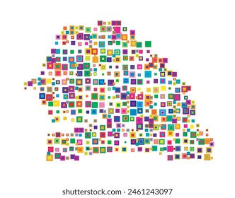 Abstract map of Senegal. Abstract map showing the country with a pattern of overlapping colorful squares like candies