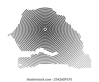 Abstract map of Senegal showing the country with concentric black tapering lines