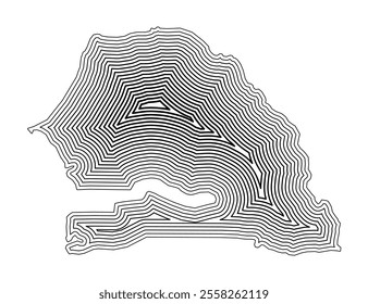 Abstract map of Senegal showing the country border buffered inside with black tapering lines