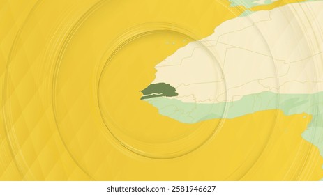 Abstract Map of Senegal and Surrounding Regions with Circular Patterns. Vibrant Abstract Map.
