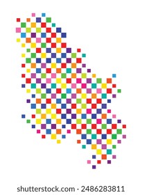 Abstract map of Serbia with a pattern of colorful squares like a chess board