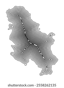 Abstract map of Serbia showing the country border buffered inside with black tapering lines