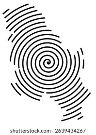 Abstract map of Serbia showing the country with a black spiral line