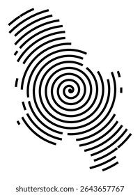 Abstract map of Serbia showing the country with a black spiral line