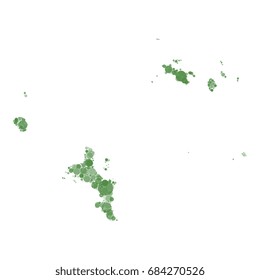 abstract map of seychelles filled with circles of different sizes and shades of color