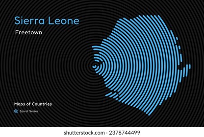 Abstract Map of Sierra Leone in Circle Spiral Pattern with a Capital of Freetown. African Set.	