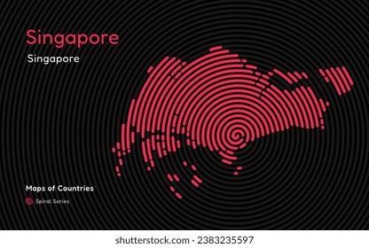 Abstract map of Singapore with circle lines. identifying its capital city, Singapore. Spiral fingerprint series