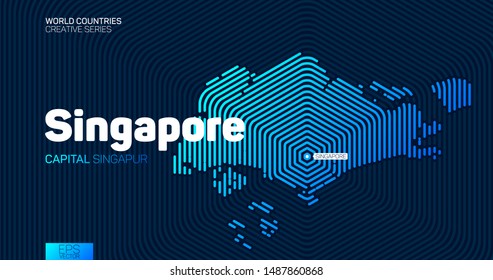 Abstract map of Singapore with hexagon lines