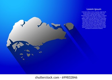 Abstract map of Singapore with long shadow on blue background of vector illustration