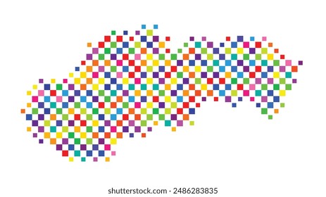 Abstract map of Slovakia with a pattern of colorful squares like a chess board