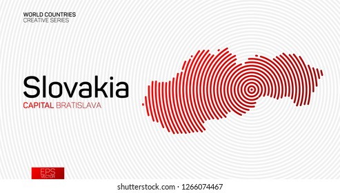 Abstract map of Slovakia with red circle lines