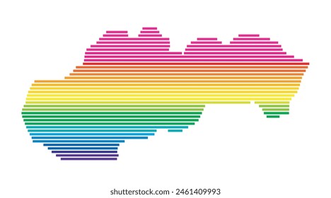 Abstract map of Slovakia showing the area of the country with horizontal parallel lines in rainbow colors