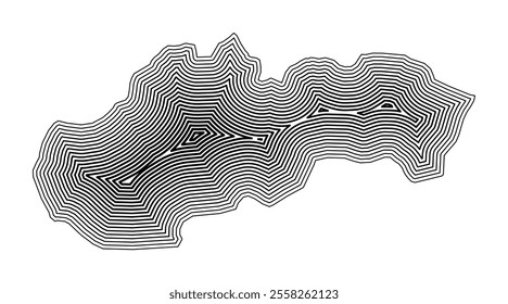 Abstract map of Slovakia showing the country border buffered inside with black tapering lines