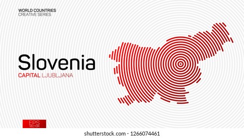 Abstract map of Slovenia with red circle lines