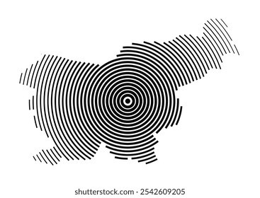 Abstract map of Slovenia showing the country with concentric black tapering lines