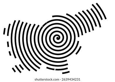 Abstract map of Slovenia showing the country with a black spiral line